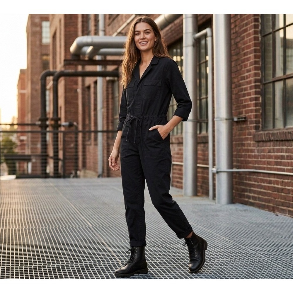 Madewell Utility Boiler Jumpsuit Womens Medium Black Cotton Twill Workwear Suit
